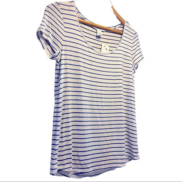 😊 3/$30 WHBM Striped Scoop Neck Short Sleeve Tee Rayon White & Blue - Picture 1 of 12